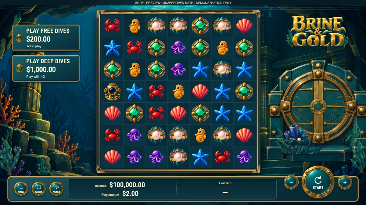 Brine and Gold underwater game with sea creatures, golden treasures and a sunken vault